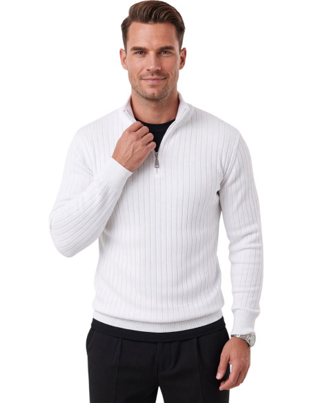 DeepSEA Erkek Slim Fit Dokulu Triko Kazak – Fermuarlı Polo Yaka Likralı Esnek 2708505