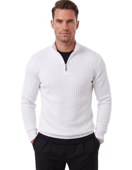 DeepSEA Erkek Slim Fit Dokulu Triko Kazak – Fermuarlı Polo Yaka Likralı Esnek 2708505