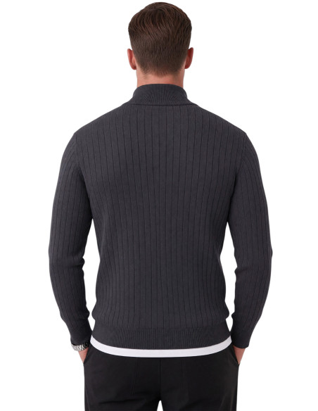 DeepSEA Erkek Slim Fit Tüylenmeyen Çizgi Dokulu Triko Kazak – Fermuarlı Dik Yaka Esnek 2708504