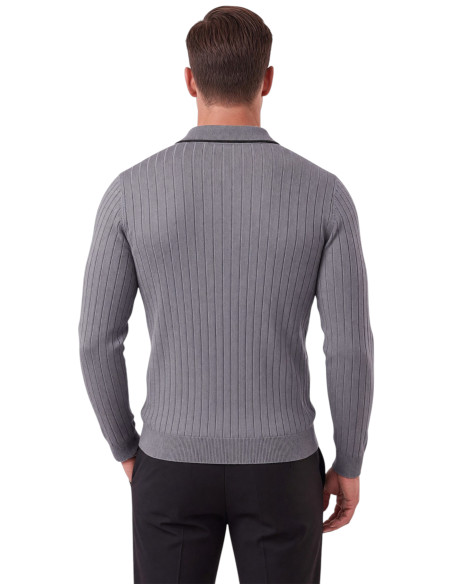 DeepSEA Erkek Slim Fit Dokulu Triko Kazak – Fermuarlı Polo Yaka Likralı Esnek 2708505