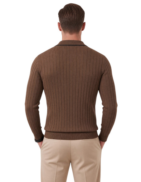 DeepSEA Erkek Slim Fit Dokulu Triko Kazak – Fermuarlı Polo Yaka Likralı Esnek 2708505