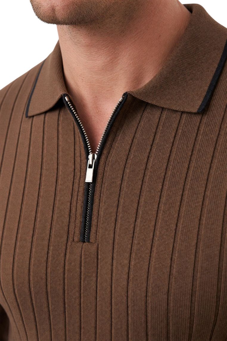 DeepSEA Erkek Slim Fit Dokulu Triko Kazak – Fermuarlı Polo Yaka Likralı Esnek 2708505
