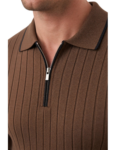 DeepSEA Erkek Slim Fit Dokulu Triko Kazak – Fermuarlı Polo Yaka Likralı Esnek 2708505