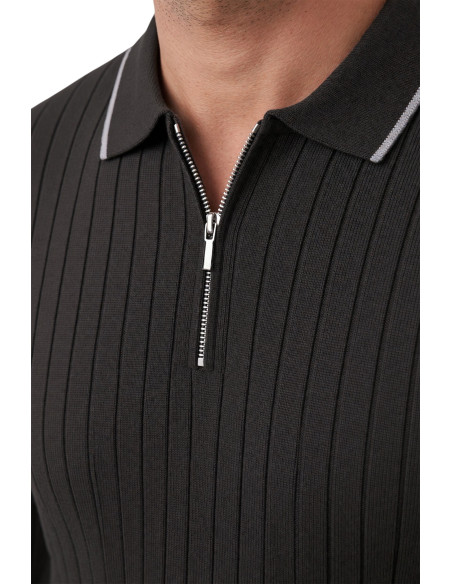 DeepSEA Erkek Slim Fit Dokulu Triko Kazak – Fermuarlı Polo Yaka Likralı Esnek 2708505