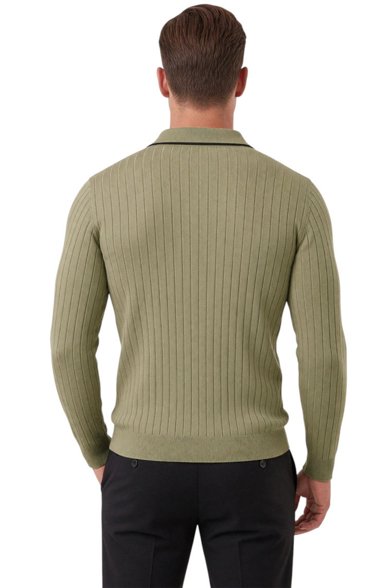DeepSEA Erkek Slim Fit Dokulu Triko Kazak – Fermuarlı Polo Yaka Likralı Esnek 2708505