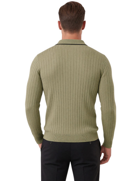 DeepSEA Erkek Slim Fit Dokulu Triko Kazak – Fermuarlı Polo Yaka Likralı Esnek 2708505