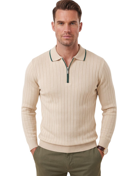 DeepSEA Erkek Slim Fit Dokulu Triko Kazak – Fermuarlı Polo Yaka Likralı Esnek 2708505