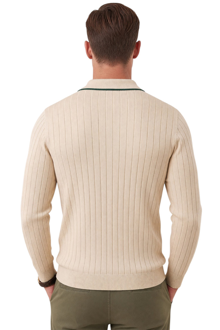 DeepSEA Erkek Slim Fit Dokulu Triko Kazak – Fermuarlı Polo Yaka Likralı Esnek 2708505