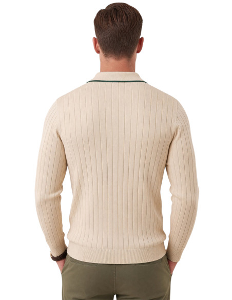 DeepSEA Erkek Slim Fit Dokulu Triko Kazak – Fermuarlı Polo Yaka Likralı Esnek 2708505