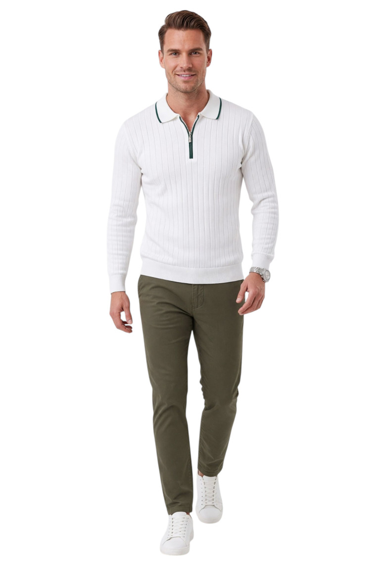 DeepSEA Erkek Slim Fit Dokulu Triko Kazak – Fermuarlı Polo Yaka Likralı Esnek 2708505