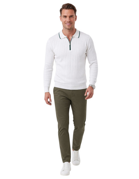DeepSEA Erkek Slim Fit Dokulu Triko Kazak – Fermuarlı Polo Yaka Likralı Esnek 2708505