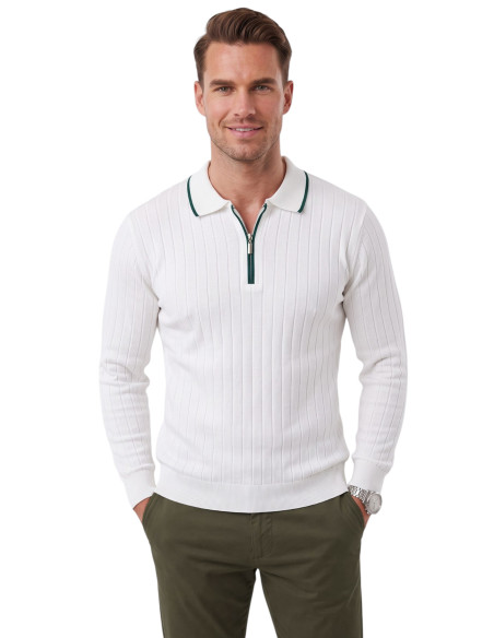 DeepSEA Erkek Slim Fit Dokulu Triko Kazak – Fermuarlı Polo Yaka Likralı Esnek 2708505
