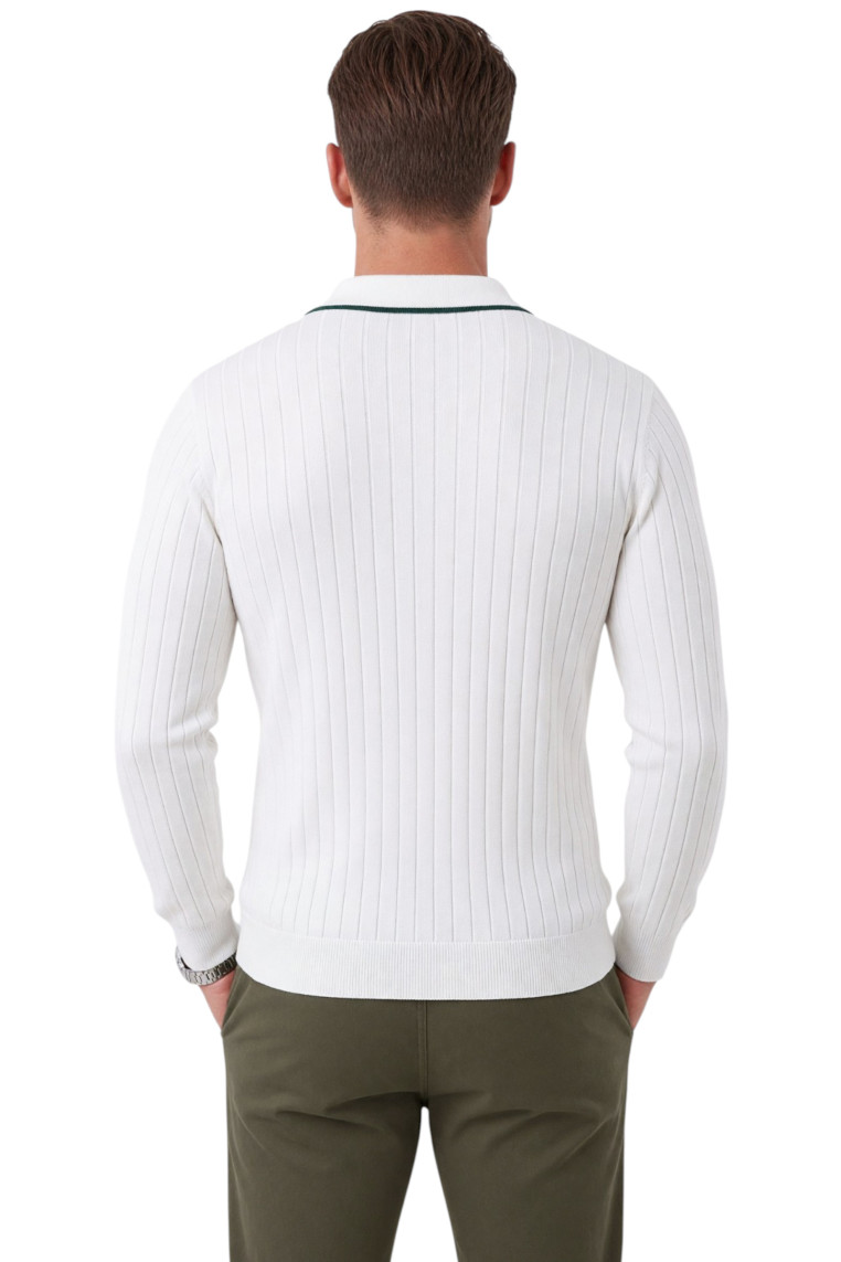 DeepSEA Erkek Slim Fit Dokulu Triko Kazak – Fermuarlı Polo Yaka Likralı Esnek 2708505