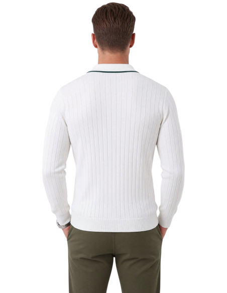 DeepSEA Erkek Slim Fit Dokulu Triko Kazak – Fermuarlı Polo Yaka Likralı Esnek 2708505