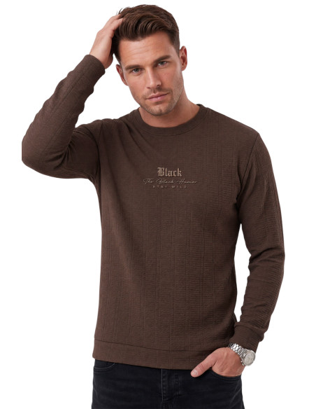 DeepSEA Erkek Slim Fit Jakar Dokulu Sweatshirt – Likralı Yumuşak Dokulu Bisiklet Yaka Nakışlı 2708516