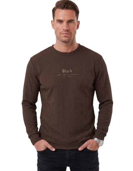 DeepSEA Erkek Slim Fit Likralı Çizgi Dokulu Sweatshirt – Bisiklet Yaka Nakışlı Spor Şık Sweat 2708518