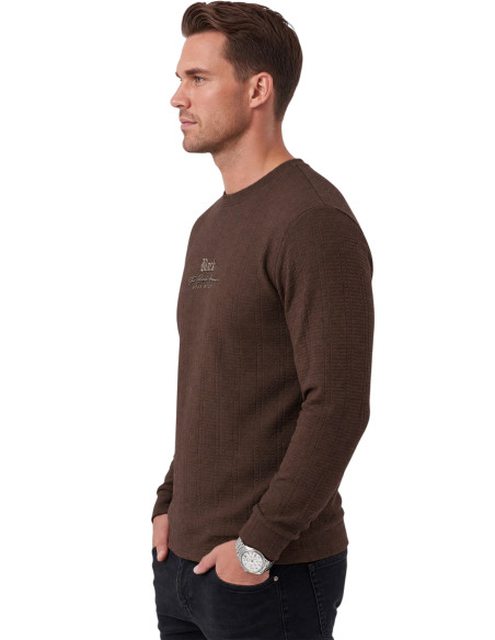 DeepSEA Erkek Slim Fit Likralı Çizgi Dokulu Sweatshirt – Bisiklet Yaka Nakışlı Spor Şık Sweat 2708518