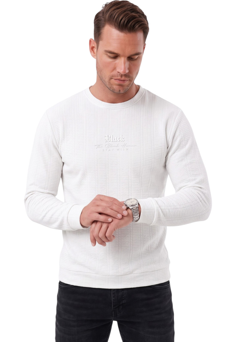 DeepSEA Erkek Slim Fit Jakar Dokulu Sweatshirt – Likralı Yumuşak Dokulu Bisiklet Yaka Nakışlı 2708516