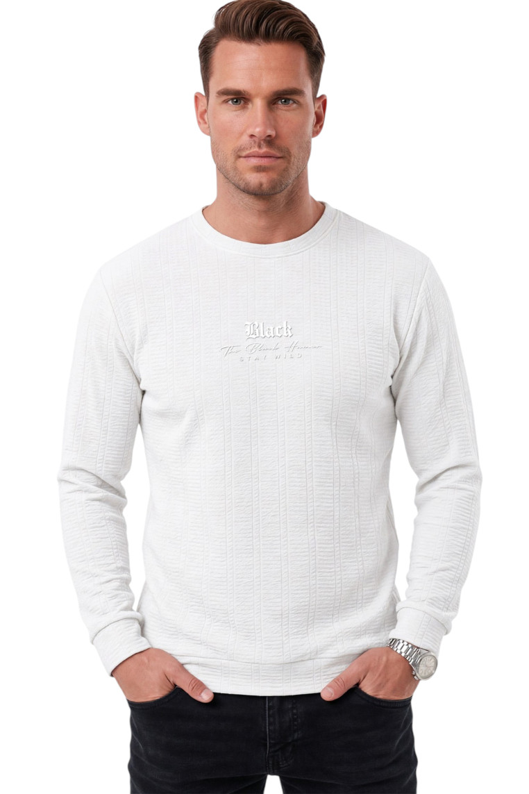 DeepSEA Erkek Slim Fit Likralı Çizgi Dokulu Sweatshirt – Bisiklet Yaka Nakışlı Spor Şık Sweat 2708518