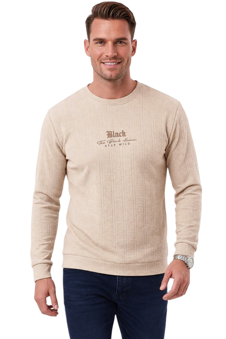 DeepSEA Erkek Slim Fit Jakar Dokulu Sweatshirt – Likralı Yumuşak Dokulu Bisiklet Yaka Nakışlı 2708516