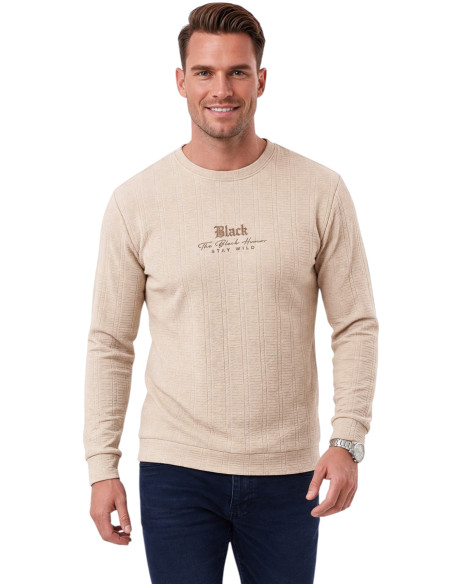 DeepSEA Erkek Slim Fit Jakar Dokulu Sweatshirt – Likralı Yumuşak Dokulu Bisiklet Yaka Nakışlı 2708516