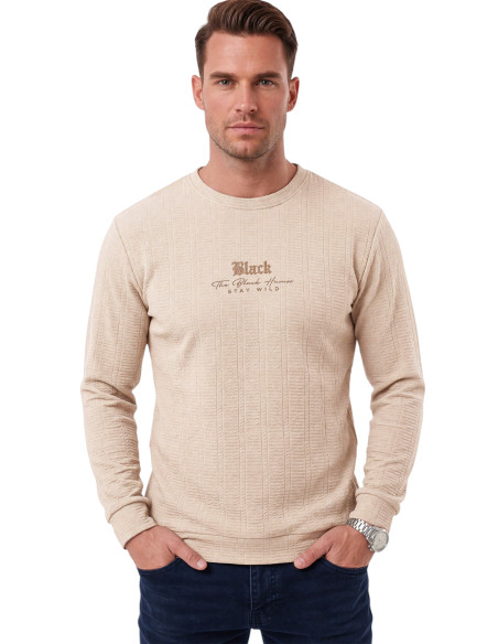 DeepSEA Erkek Slim Fit Likralı Çizgi Dokulu Sweatshirt – Bisiklet Yaka Nakışlı Spor Şık Sweat 2708518