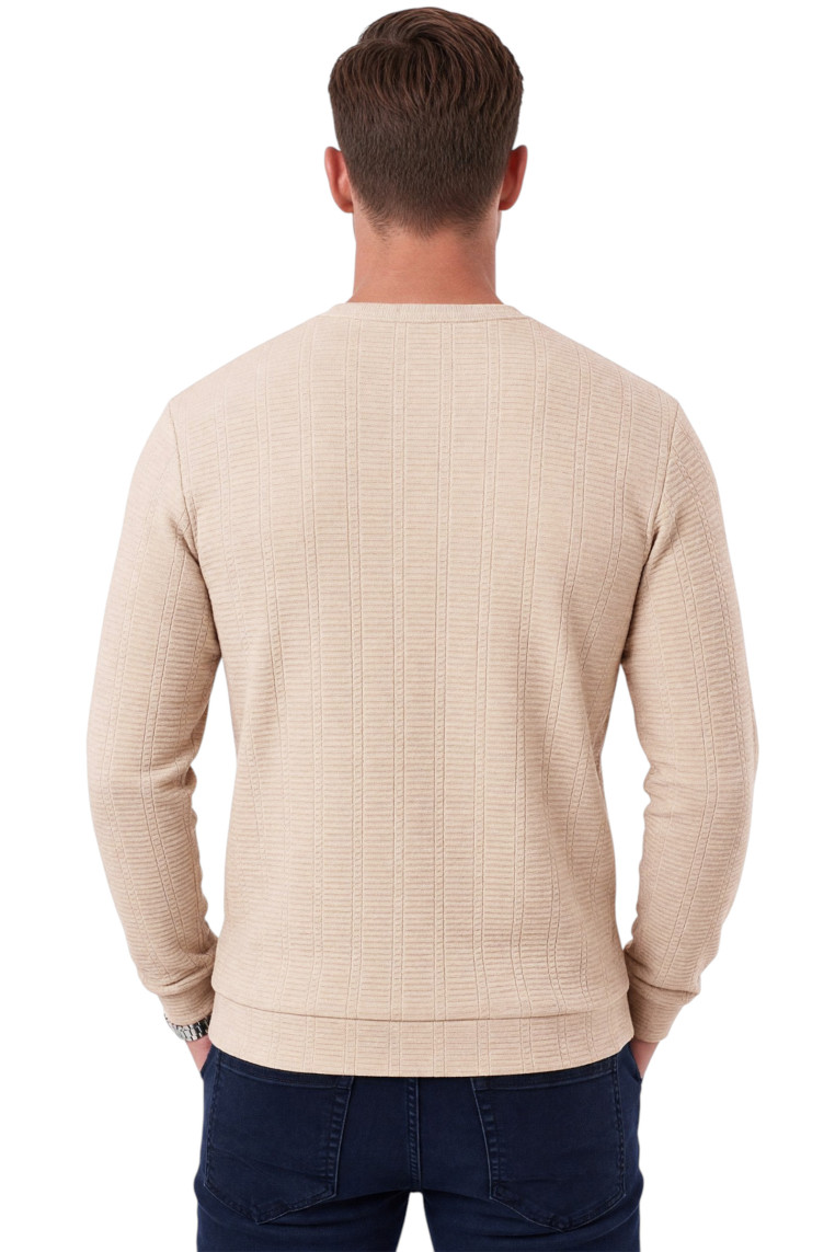 DeepSEA Erkek Slim Fit Likralı Çizgi Dokulu Sweatshirt – Bisiklet Yaka Nakışlı Spor Şık Sweat 2708518