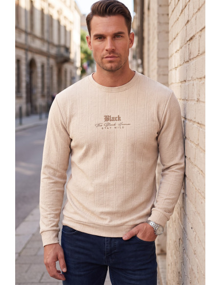 DeepSEA Erkek Slim Fit Jakar Dokulu Sweatshirt – Likralı Yumuşak Dokulu Bisiklet Yaka Nakışlı 2708516