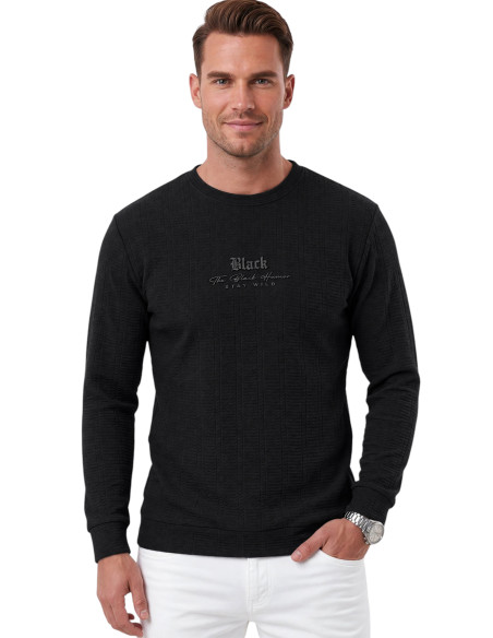 DeepSEA Erkek Slim Fit Likralı Çizgi Dokulu Sweatshirt – Bisiklet Yaka Nakışlı Spor Şık Sweat 2708518