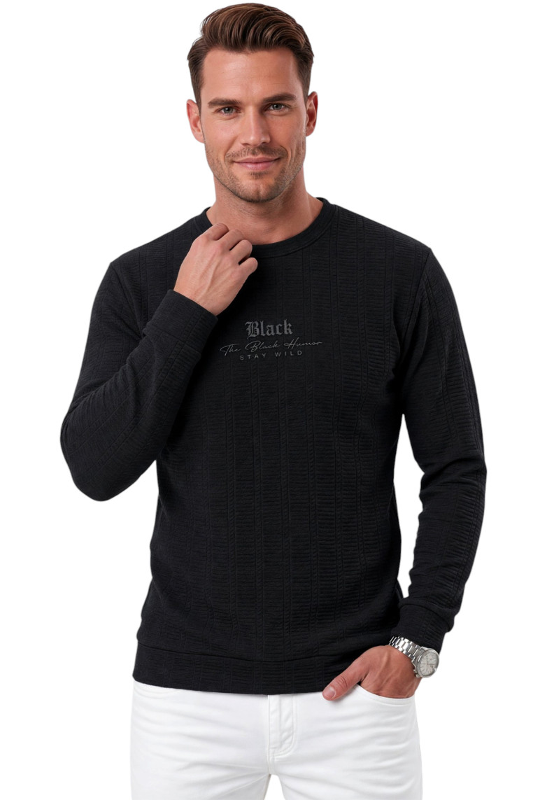 DeepSEA Erkek Slim Fit Jakar Dokulu Sweatshirt – Likralı Yumuşak Dokulu Bisiklet Yaka Nakışlı 2708516