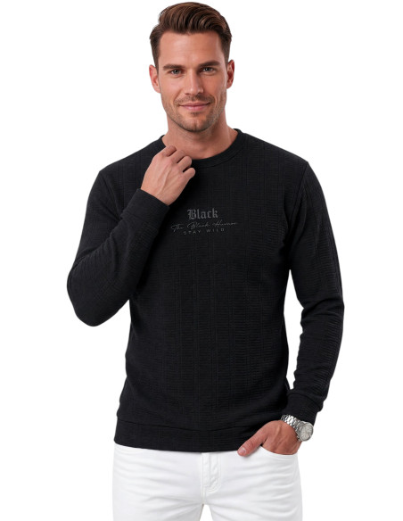 DeepSEA Erkek Slim Fit Likralı Çizgi Dokulu Sweatshirt – Bisiklet Yaka Nakışlı Spor Şık Sweat 2708518