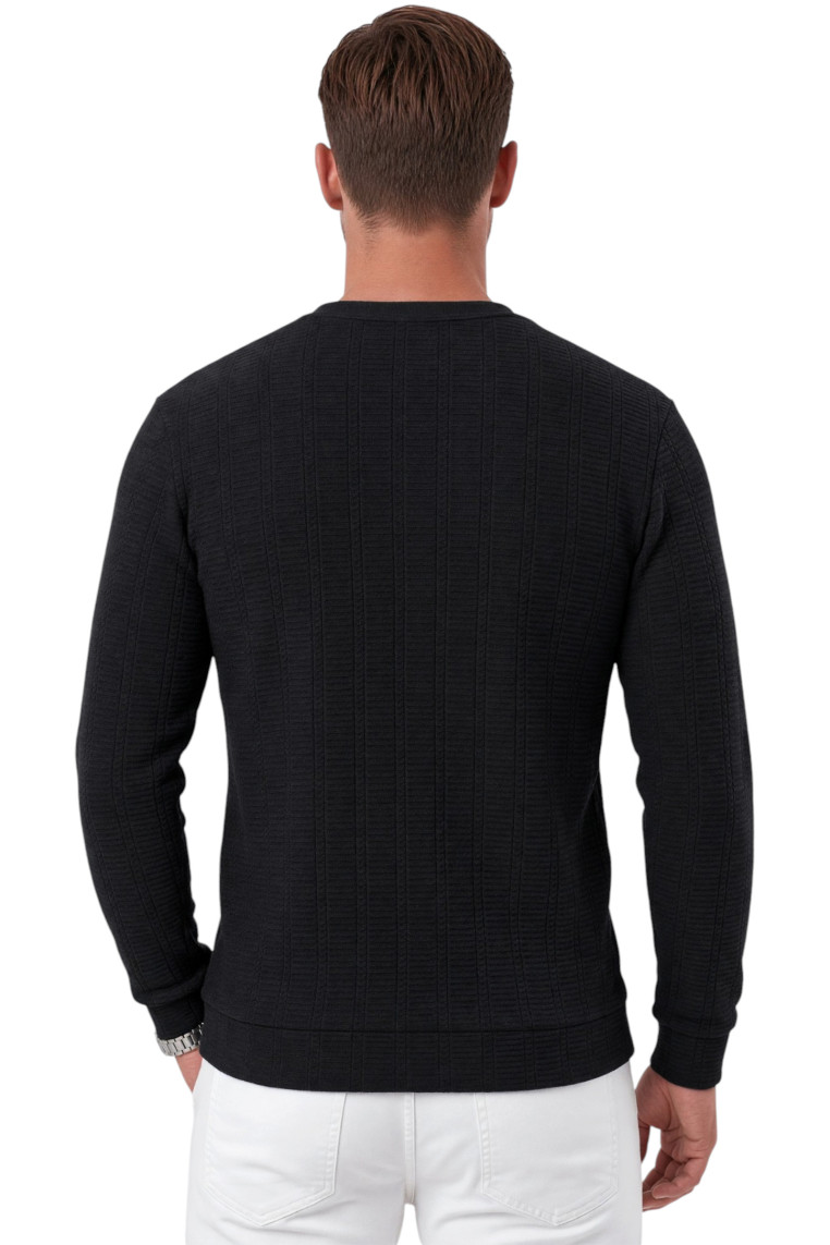 DeepSEA Erkek Slim Fit Likralı Çizgi Dokulu Sweatshirt – Bisiklet Yaka Nakışlı Spor Şık Sweat 2708518