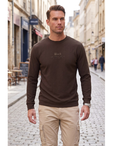 DeepSEA Erkek Slim Fit Jakar Dokulu Sweatshirt – Likralı Yumuşak Dokulu Bisiklet Yaka Nakışlı 2708516