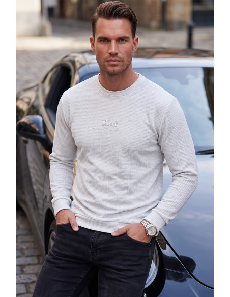 DeepSEA Erkek Slim Fit Likralı Çizgi Dokulu Sweatshirt – Bisiklet Yaka Nakışlı Spor Şık Sweat 2708518