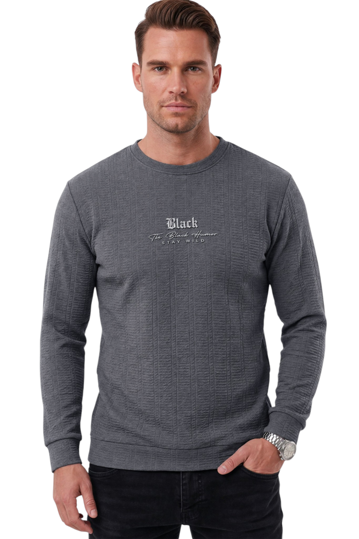 DeepSEA Erkek Slim Fit Jakar Dokulu Sweatshirt – Likralı Yumuşak Dokulu Bisiklet Yaka Nakışlı 2708516 2