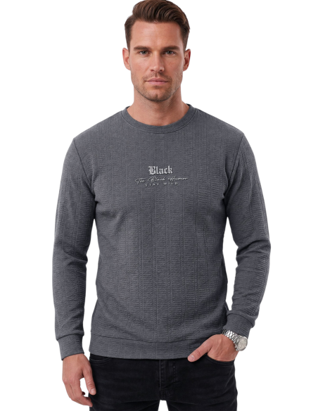 DeepSEA Erkek Slim Fit Jakar Dokulu Sweatshirt – Likralı Yumuşak Dokulu Bisiklet Yaka Nakışlı 2708516