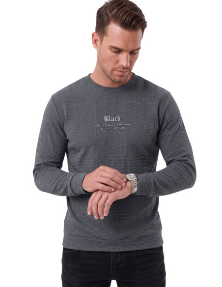 DeepSEA Erkek Slim Fit Jakar Dokulu Sweatshirt – Likralı Yumuşak Dokulu Bisiklet Yaka Nakışlı 2708516