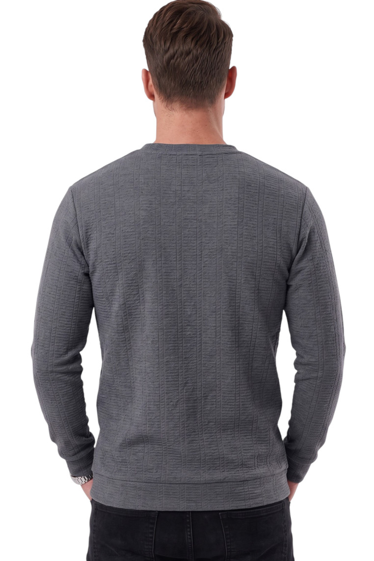 DeepSEA Erkek Slim Fit Likralı Çizgi Dokulu Sweatshirt – Bisiklet Yaka Nakışlı Spor Şık Sweat 2708518