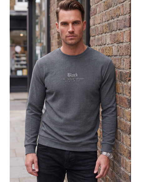 DeepSEA Erkek Slim Fit Likralı Çizgi Dokulu Sweatshirt – Bisiklet Yaka Nakışlı Spor Şık Sweat 2708518