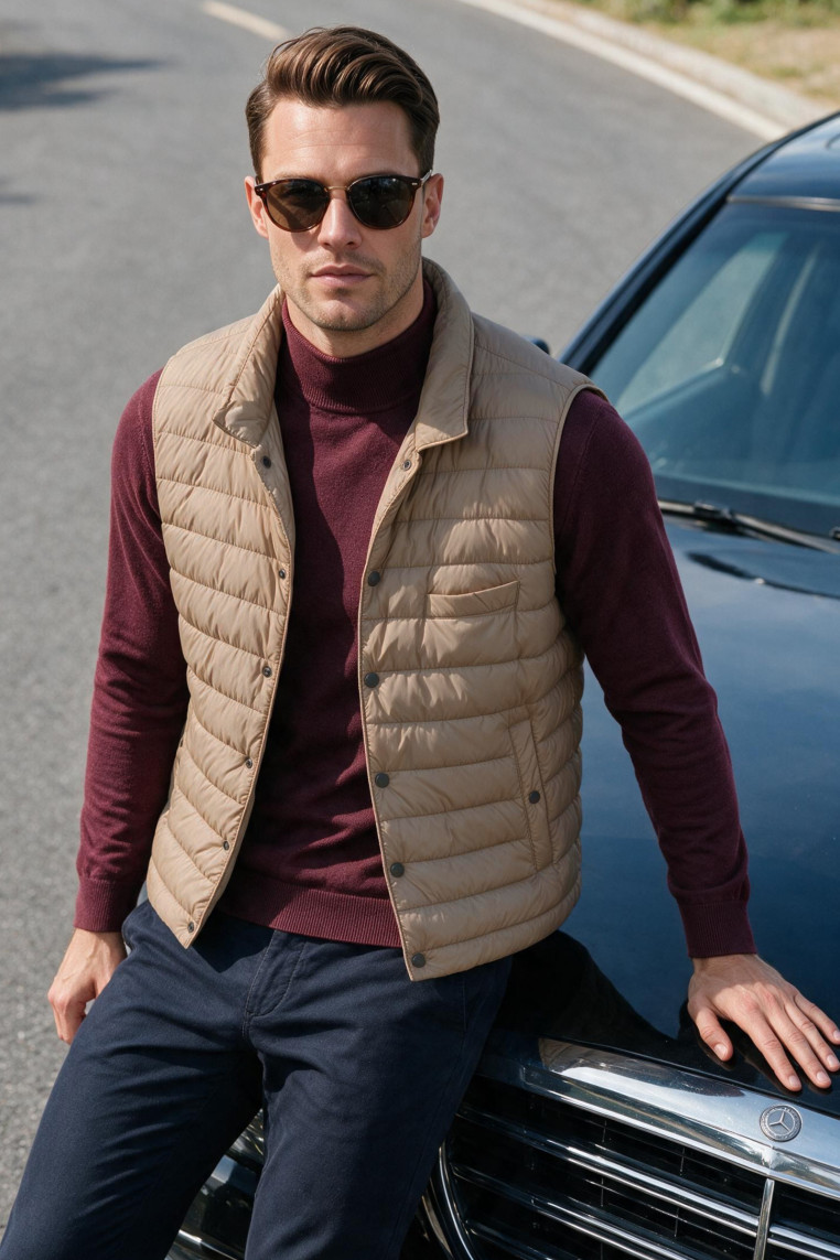 DeepSEA Erkek Slim Fit Su ve Rüzgar Geçirmez Şişme Yelek – Astarlı Dolgulu Dik Yaka Çıtçıtlı 2701708