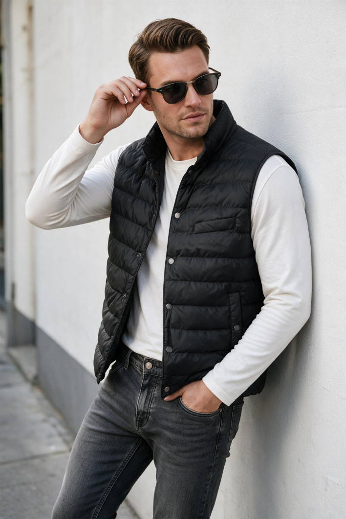 DeepSEA Erkek Slim Fit Su ve Rüzgar Geçirmez Şişme Yelek – Astarlı Dolgulu Dik Yaka Çıtçıtlı 2701708 2