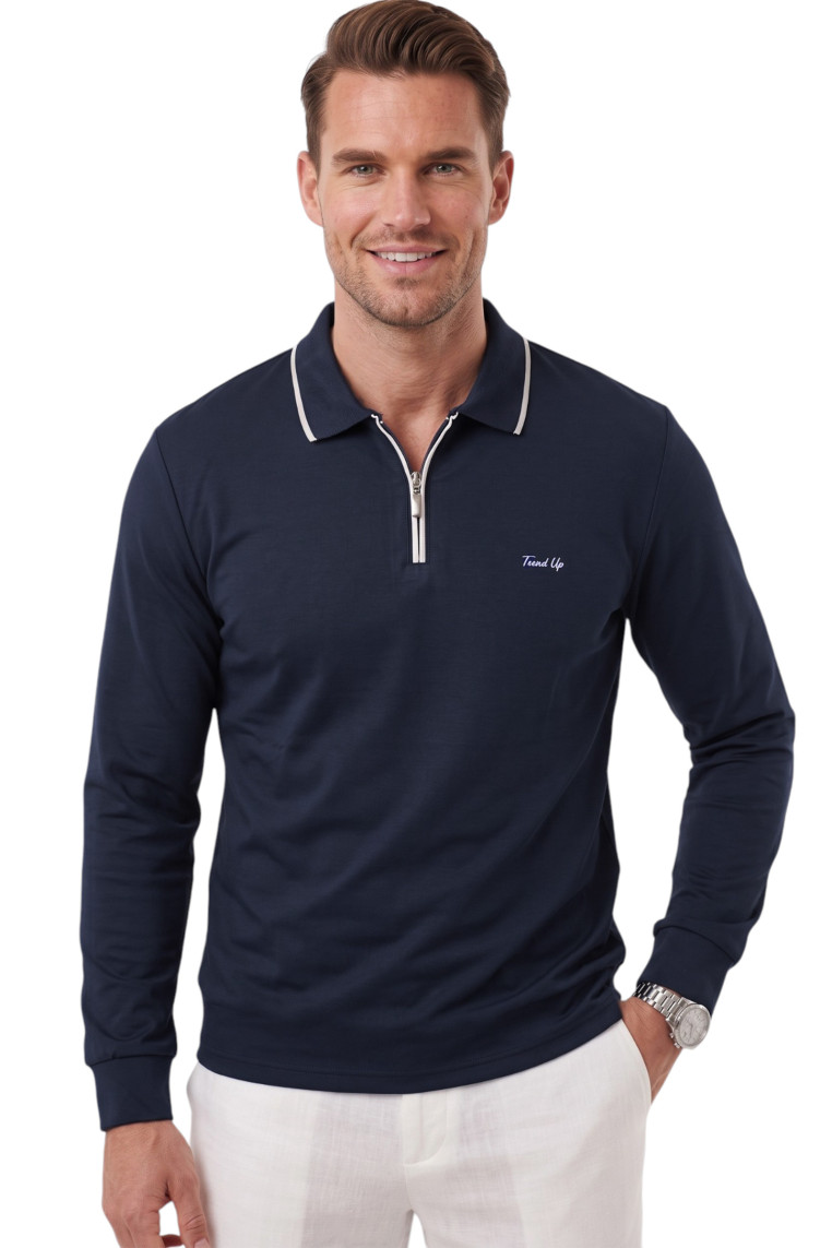 DeepSEA Erkek Slim Fit Tüylenmeyen Fermuarlı Polo Yaka Sweatshirt – Yumuşak Dokulu Sweat 2708517
