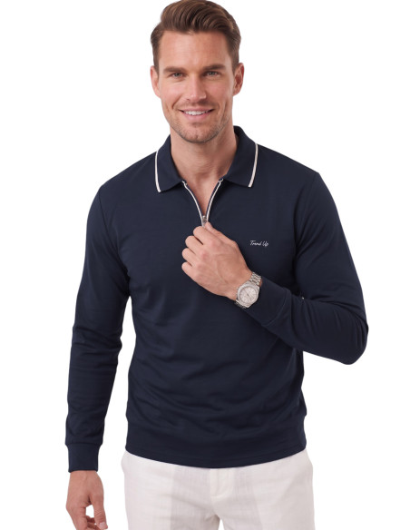 DeepSEA Erkek Slim Fit Dokulu Triko Kazak – Fermuarlı Polo Yaka Likralı Esnek 2708505