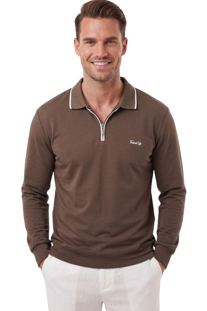 DeepSEA Erkek Slim Fit Dokulu Triko Kazak – Fermuarlı Polo Yaka Likralı Esnek 2708505 2