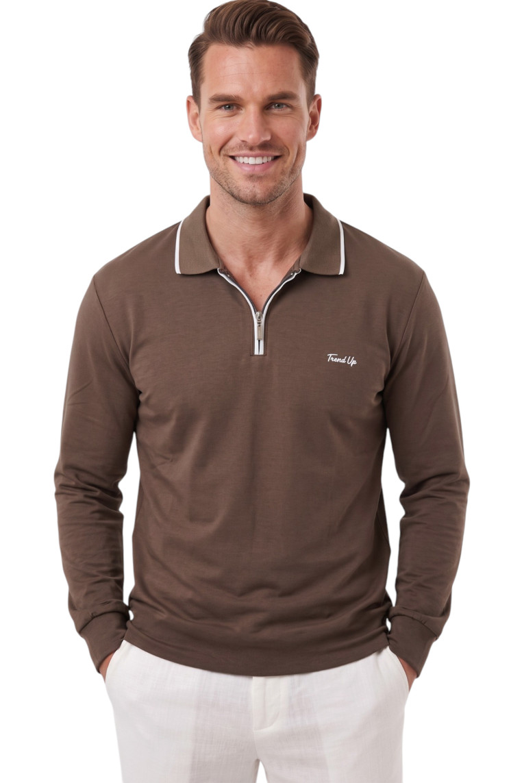 DeepSEA Erkek Slim Fit Tüylenmeyen Fermuarlı Polo Yaka Sweatshirt – Yumuşak Dokulu Sweat 2708517
