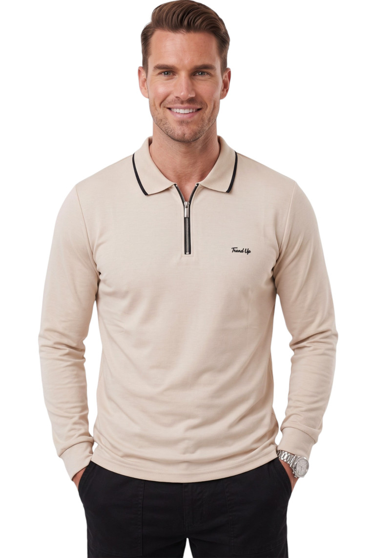 DeepSEA Erkek Slim Fit Dokulu Triko Kazak – Fermuarlı Polo Yaka Likralı Esnek 2708505