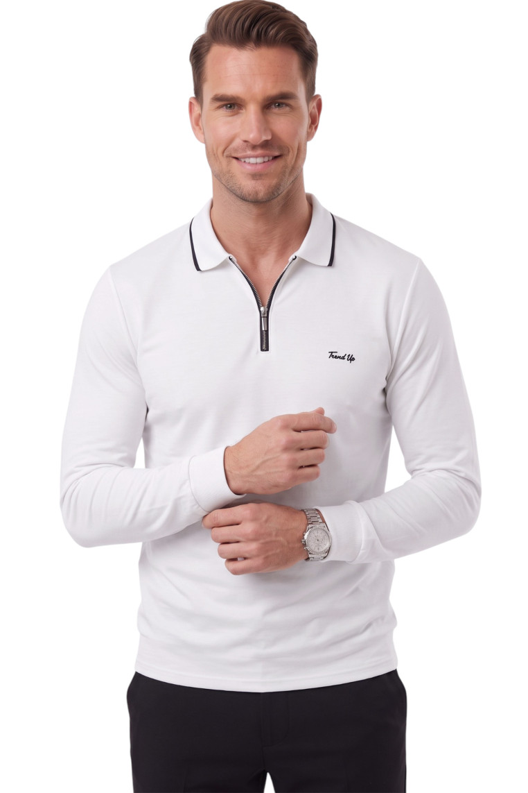 DeepSEA Erkek Slim Fit Tüylenmeyen Fermuarlı Polo Yaka Sweatshirt – Yumuşak Dokulu Sweat 2708517