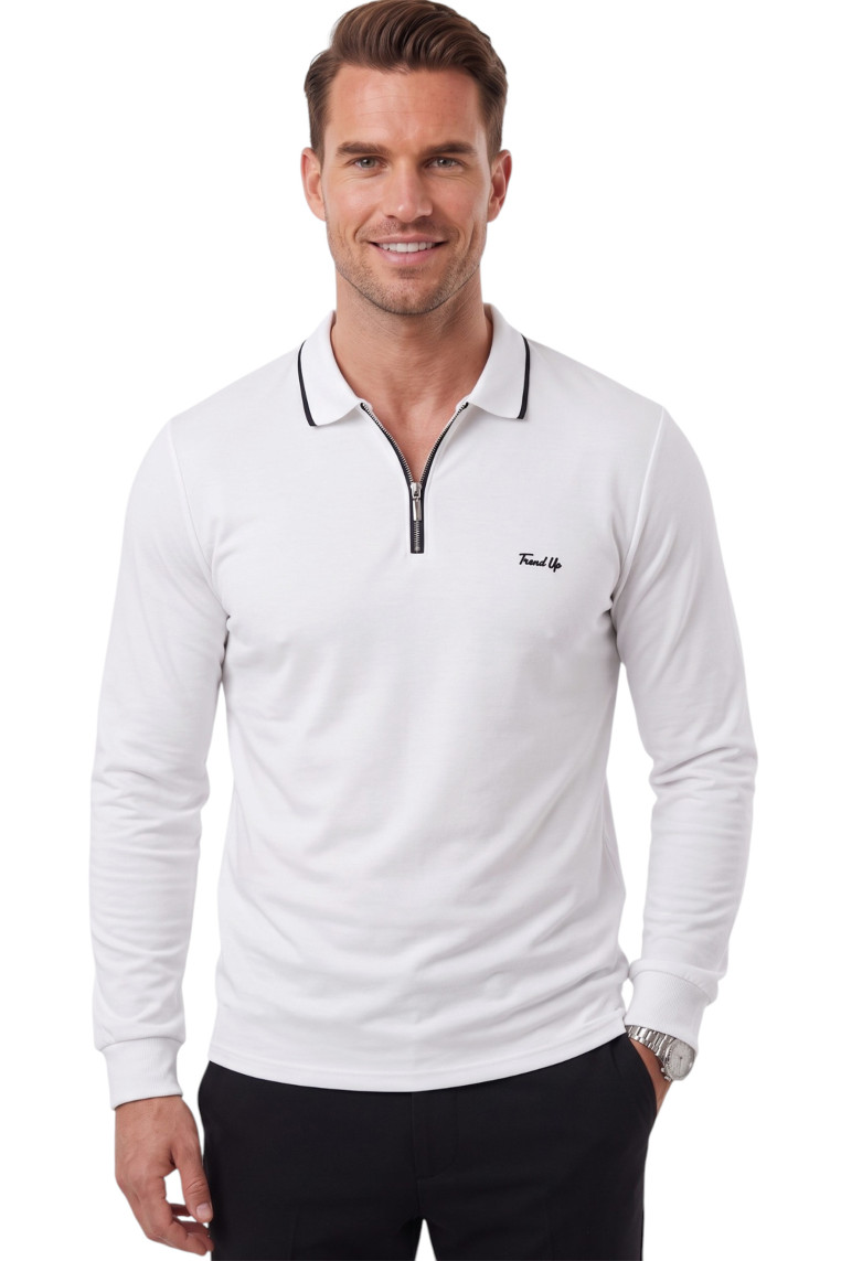 DeepSEA Erkek Slim Fit Tüylenmeyen Fermuarlı Polo Yaka Sweatshirt – Yumuşak Dokulu Sweat 2708517