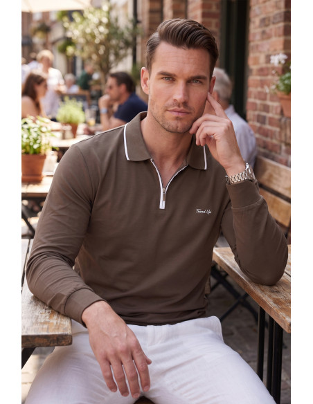DeepSEA Erkek Slim Fit Dokulu Triko Kazak – Fermuarlı Polo Yaka Likralı Esnek 2708505