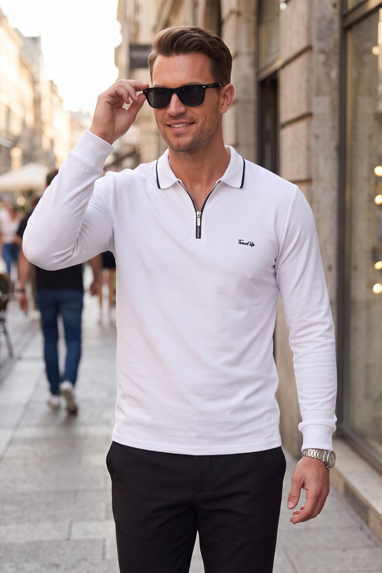 DeepSEA Erkek Slim Fit Dokulu Triko Kazak – Fermuarlı Polo Yaka Likralı Esnek 2708505